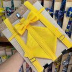 Correa de petación amarilla con lazo, ideal para mascotas, en tienda de accesorios en Córdoba.