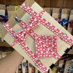 1. Correa de perro con diseño de corazones rojos y blancos, ajustable y con lazo decorativo.