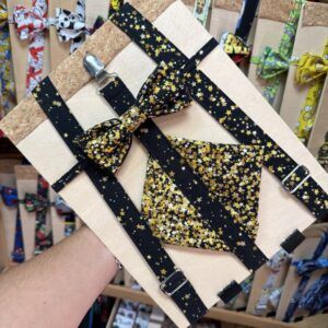 Cinta y pajarita de lunares negros y dorados para niños, accesorios de moda para mascotas.