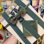 Pajarita de lana y cintillo en tonos verdes, accesorios elegantes para hombre.