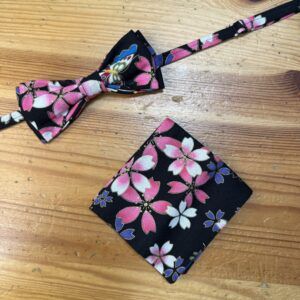 Rueda de flores de seda con pajarita y pañuelo a juego accesorios de moda koreana.
