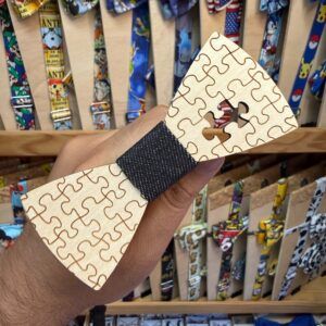 1. Lax wooden bow tie puzzle accessory, handcrafted and stylish for men and women.